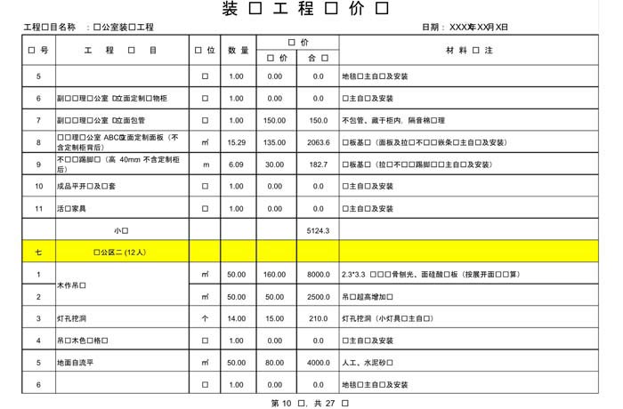 某辦公室裝修預(yù)算范本