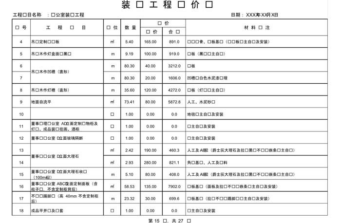某辦公室裝修預(yù)算范本