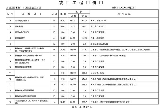 某辦公室裝修預(yù)算范本