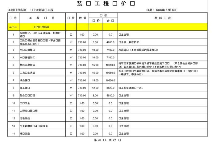 某辦公室裝修預(yù)算范本